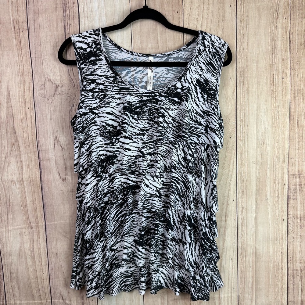 Andrea Missy Monochrome Animal Print Ruffle Tank Top